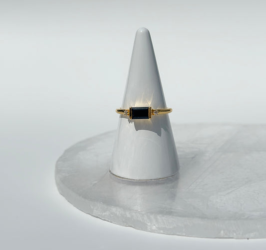 Gold Vermeil Black Tourmaline & White Topaz Ring - Various Sizes