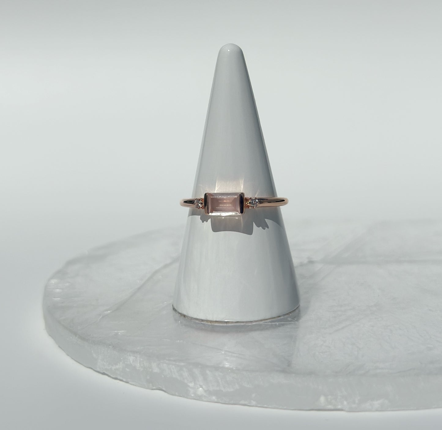 Rose Gold Rose Quartz & White Topaz Ring - Various Sizes
