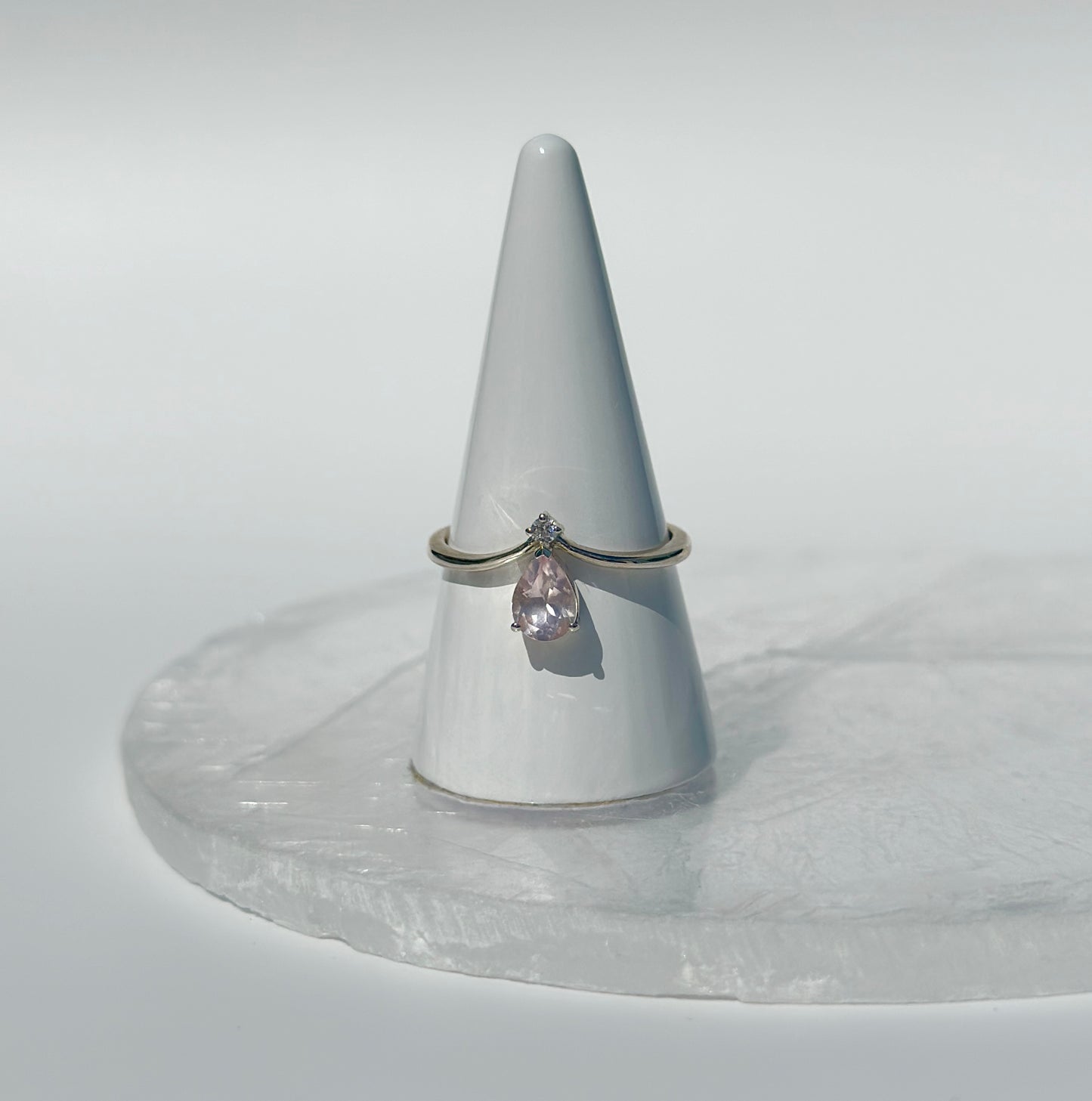 Rose Quartz & White Topaz Ring - Size Q