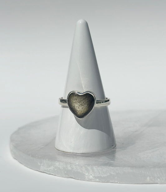 Gold Sheen Obsidian Heart Ring - Various Sizes