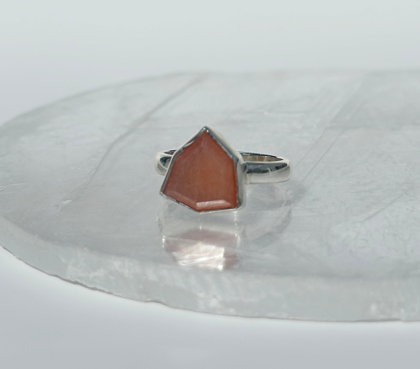 Peach Moonstone Sunstone Faceted Ring - Size N 1/2