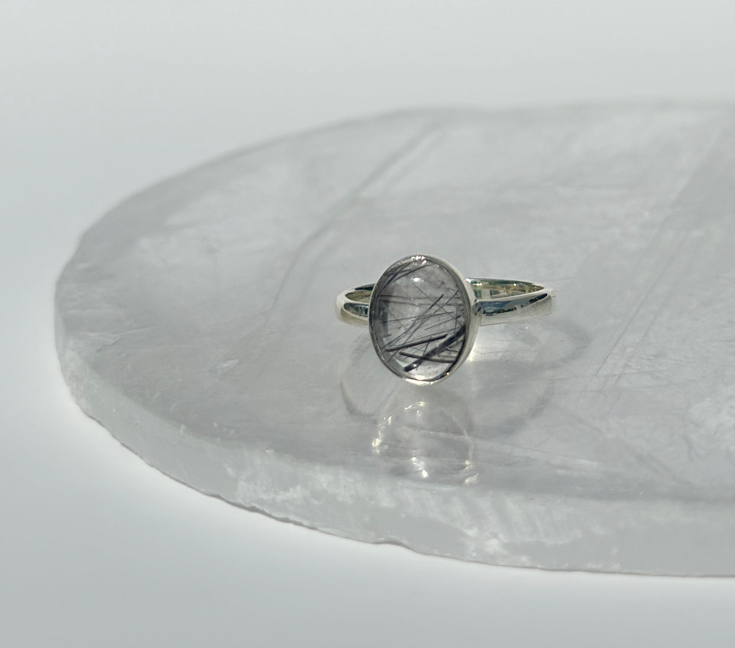 Black Rutile in Quartz Ring - Size N 1/2