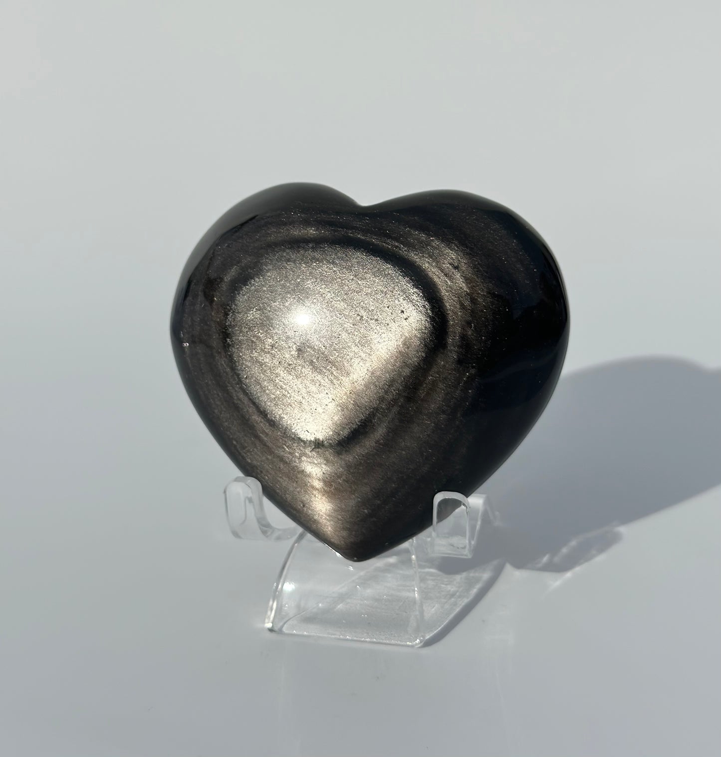 Silver Sheen Obsidian Puff Heart