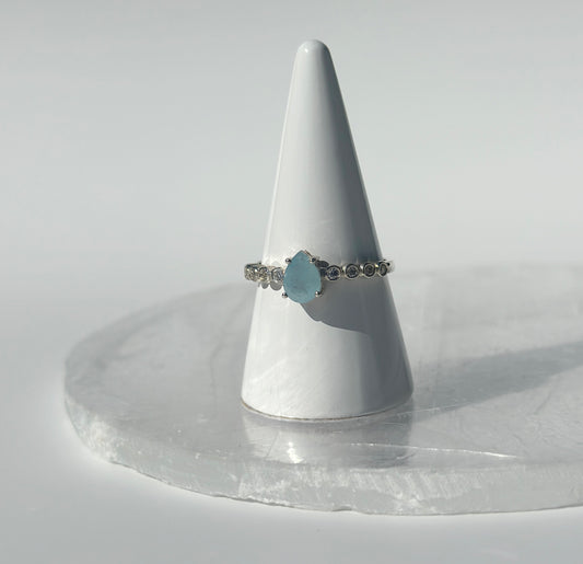 Aquamarine & White Topaz Ring - Size Q