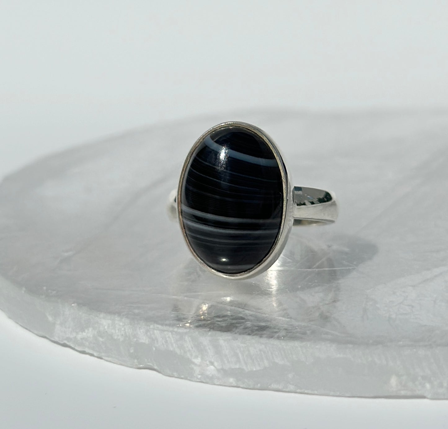 Black Agate Ring - Size Q