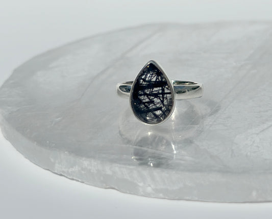 Black Rutile in Quartz Ring - Size O