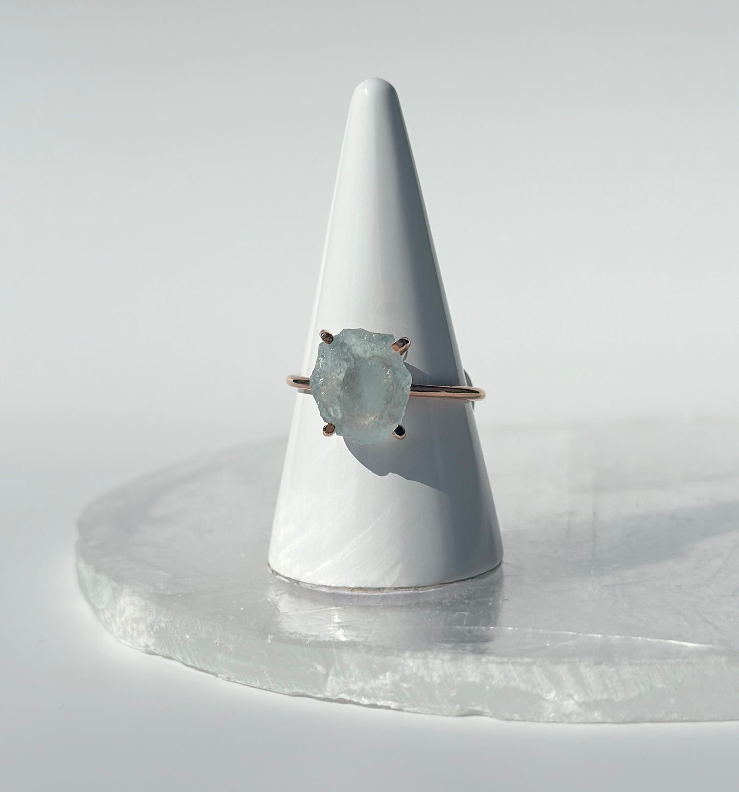 Raw Aquamarine Rose Gold Ring - Size Q