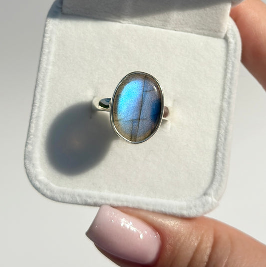 Blue Flash Labradorite Ring - Size O