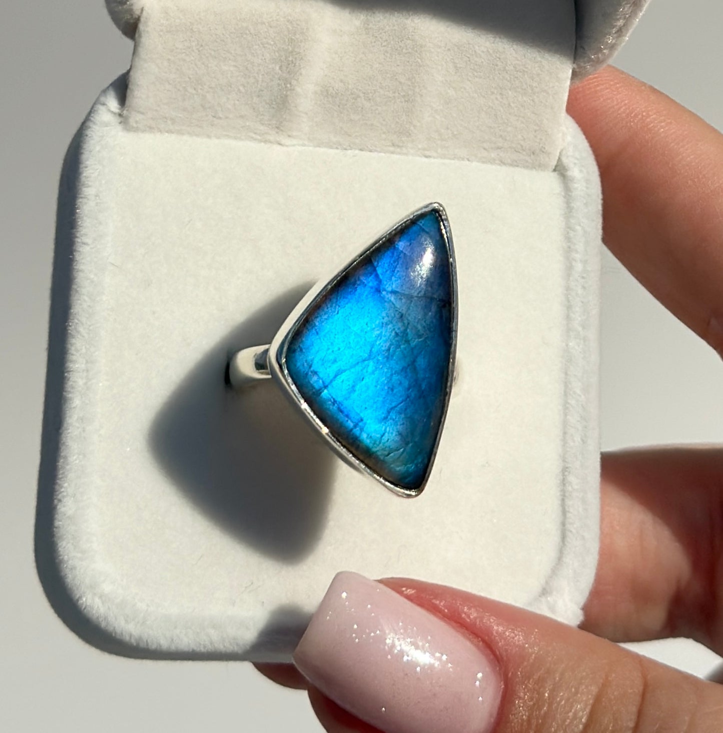 Blue Flash Labradorite Ring - Adjustable