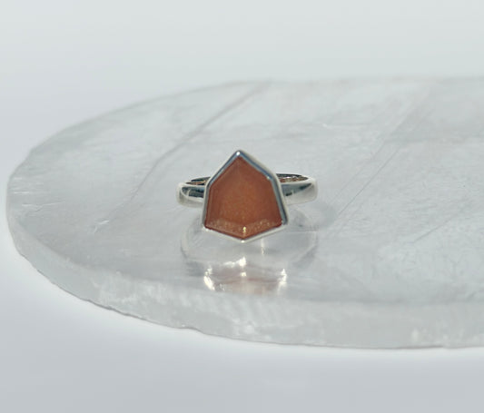 Peach Moonstone Sunstone Faceted Ring - Size P