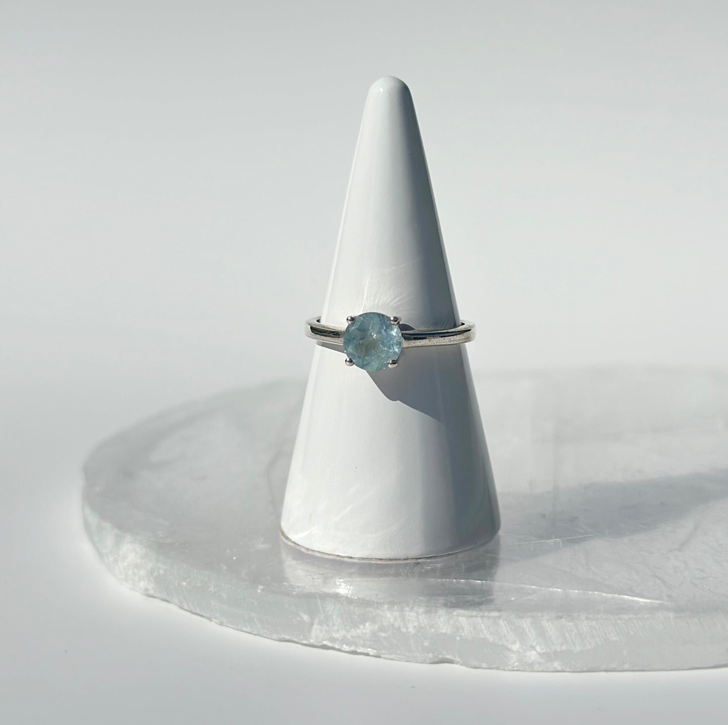 Aquamarine Round Ring - Size L