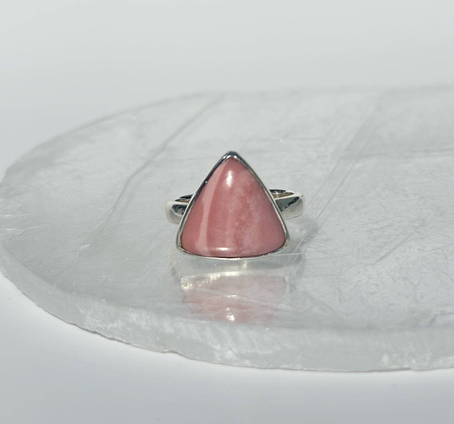 Australian Pink Opal Triangle Ring - Size Q