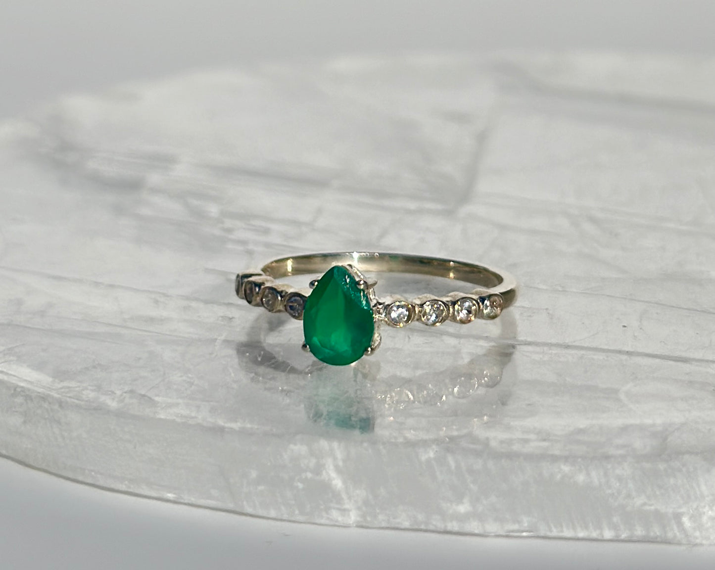 Green Onyx & White Topaz Ring - Size Q