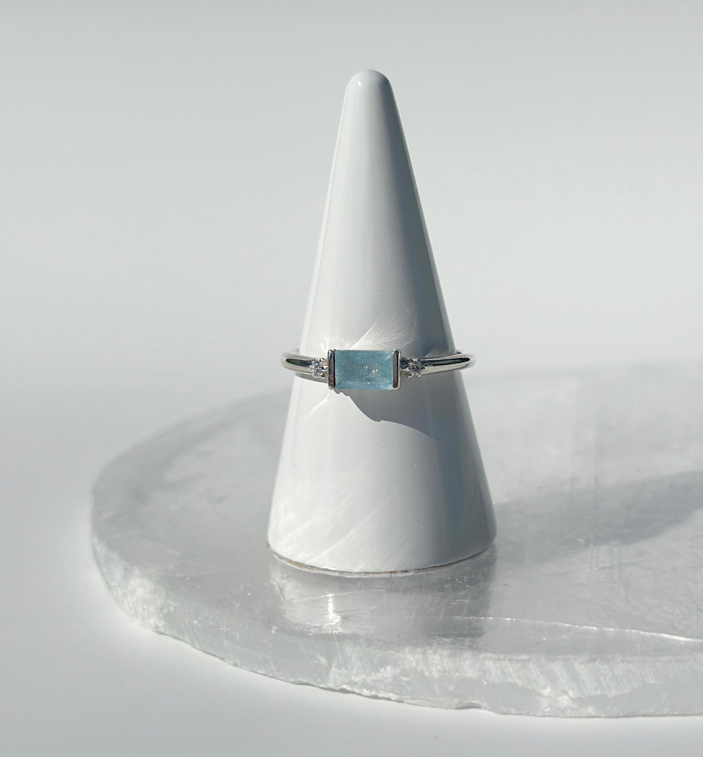 Aquamarine & White Topaz Ring - Various Sizes