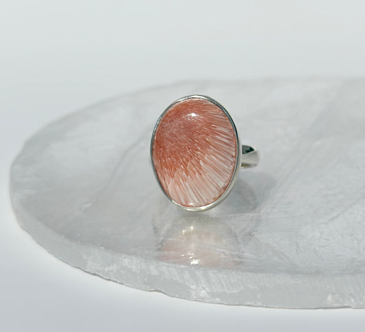 Pink Scolecite Oval Ring - Adjustable