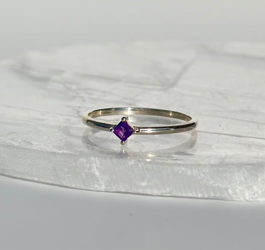 Mini Square Amethyst Ring - Size U