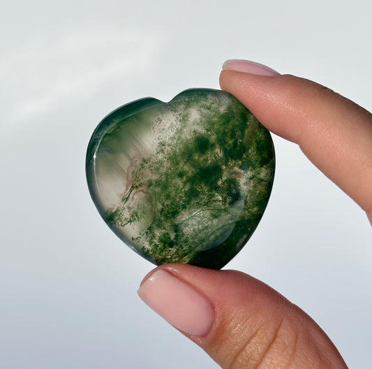 Moss Agate Heart Worry Stone