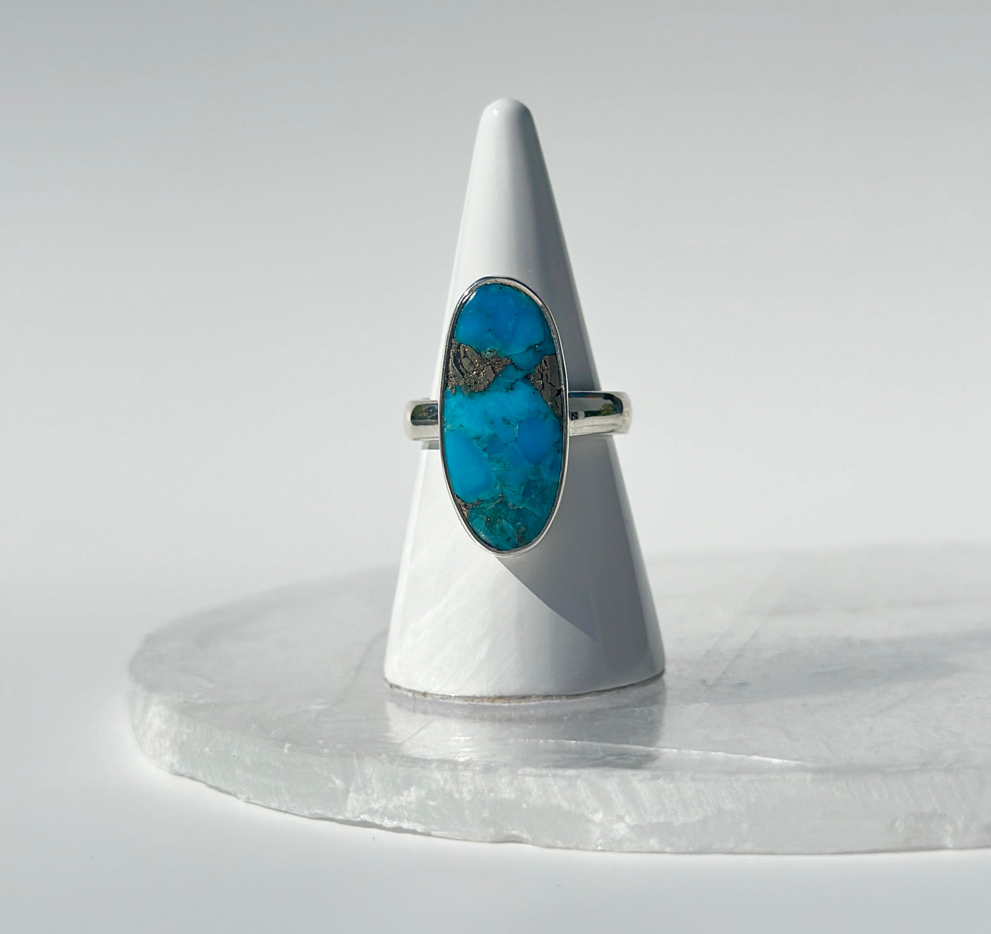 Kingman Turquoise with Pyrite Ring - Adjustable