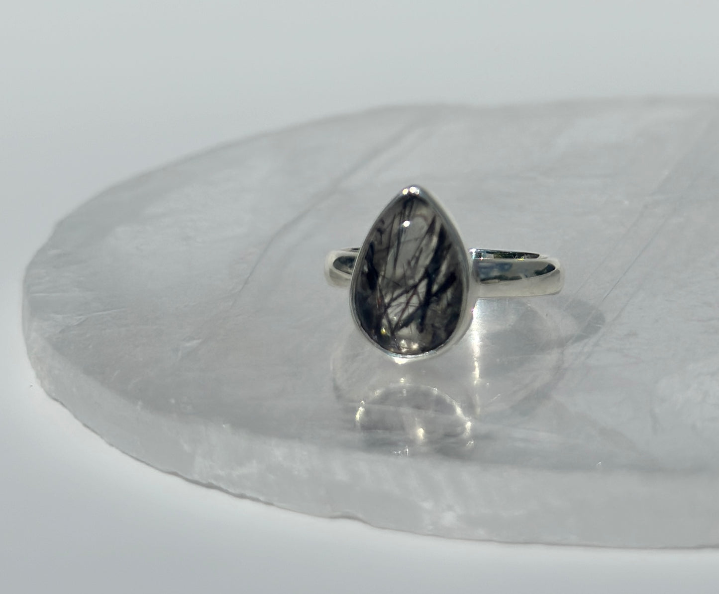 Black Rutile in Quartz Ring - Size P