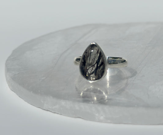 Black Rutile in Quartz Ring - Size P