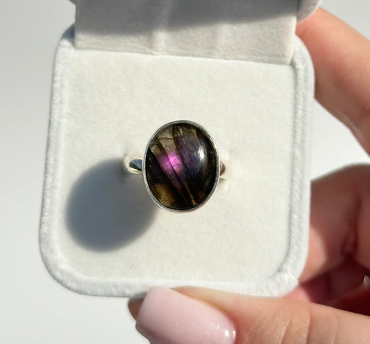 Purple & Gold Flash Labradorite Ring - Adjustable