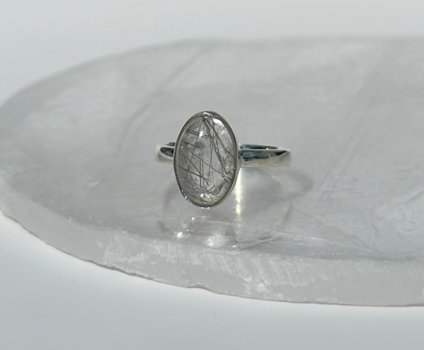 Black Rutile in Quartz Ring - Size N 1/2