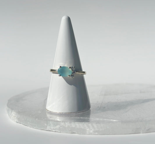 Aqua Chalcedony & White Topaz Ring - Size N 1/2