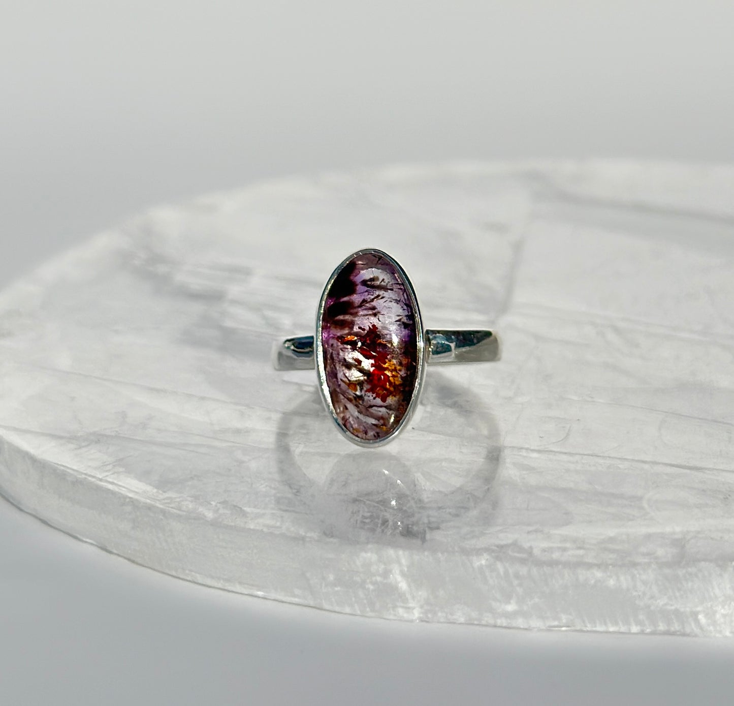 Cacoxenite in Amethyst Ring - Size Q