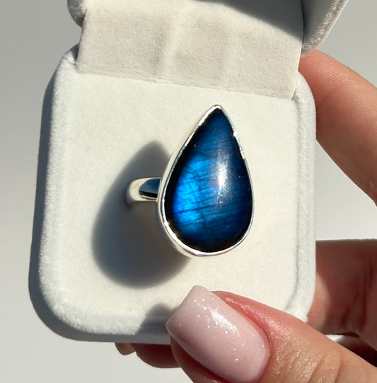 Blue Flash Labradorite Ring - Adjustable