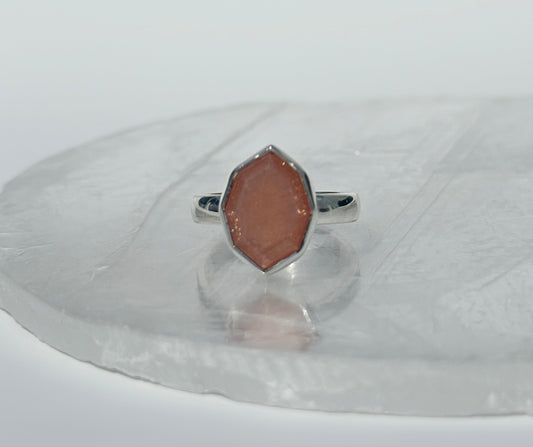 Peach Moonstone Sunstone Faceted Ring - Size N 1/2