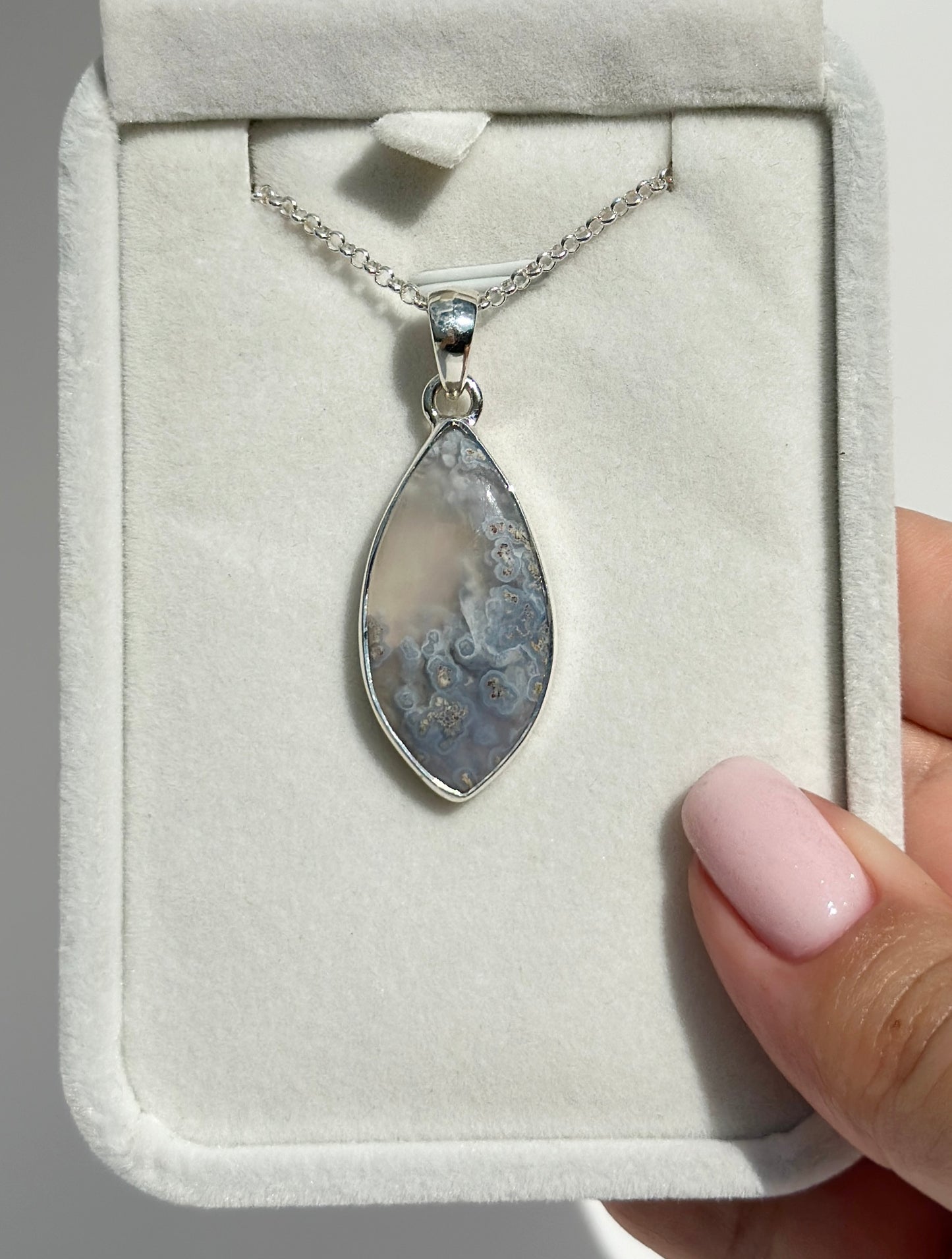 Indonesian White Moss Agate Pendant