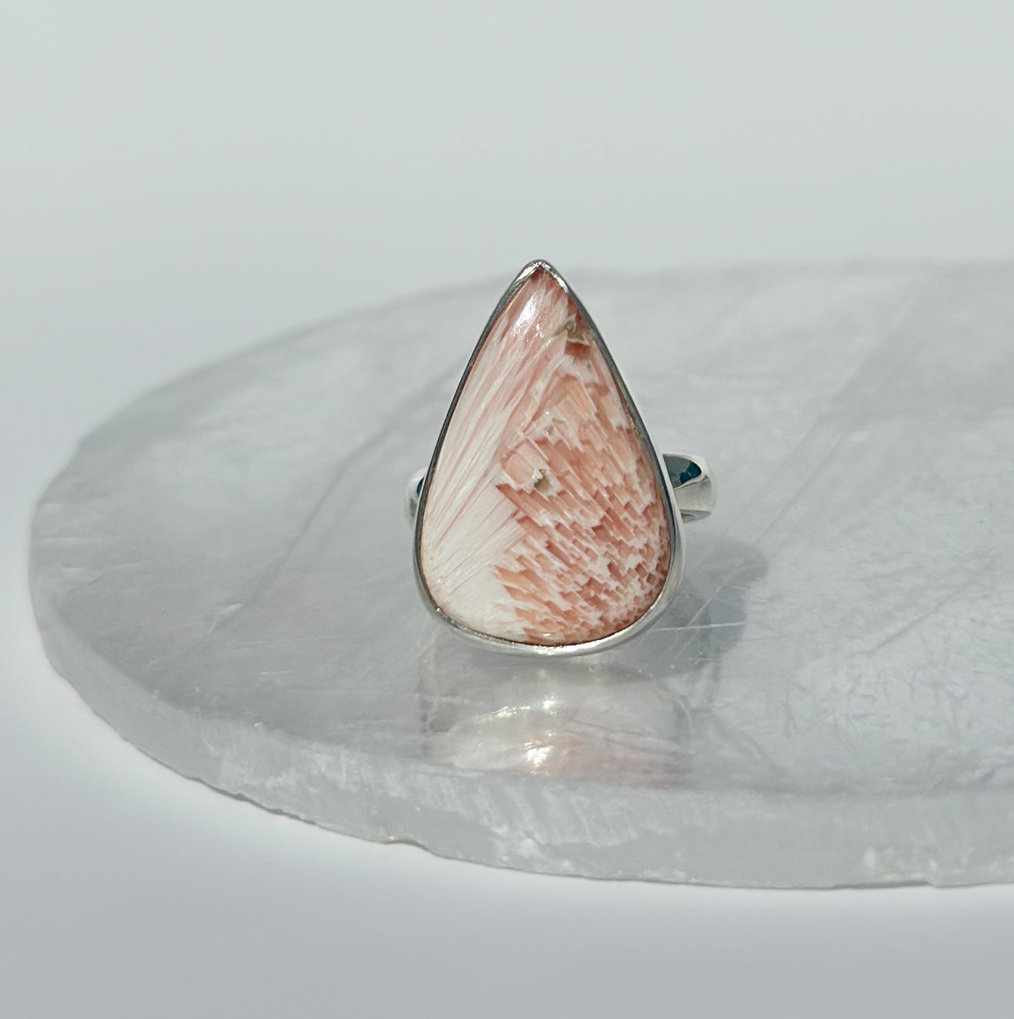 Pink Scolecite Pear Ring - Adjustable