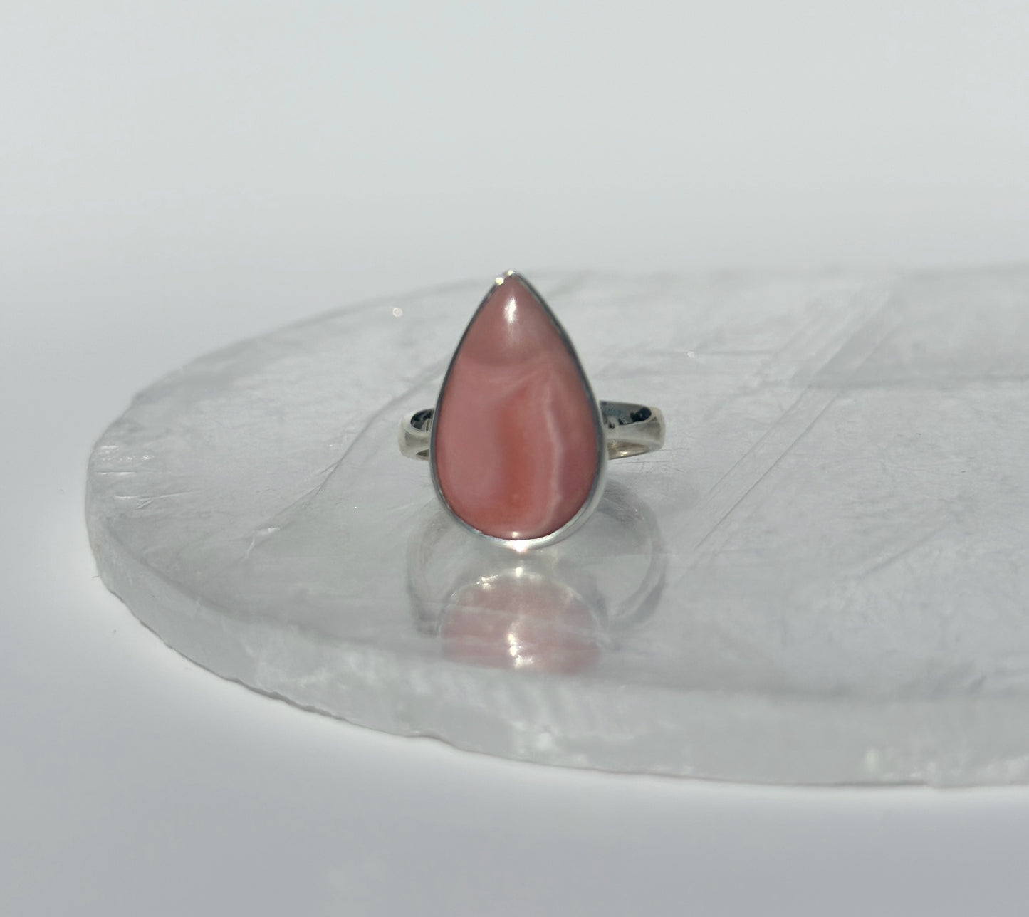 Australian Pink Opal Pear Ring - Size N 1/2