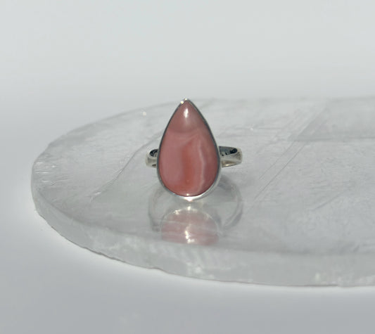 Australian Pink Opal Pear Ring - Size N 1/2