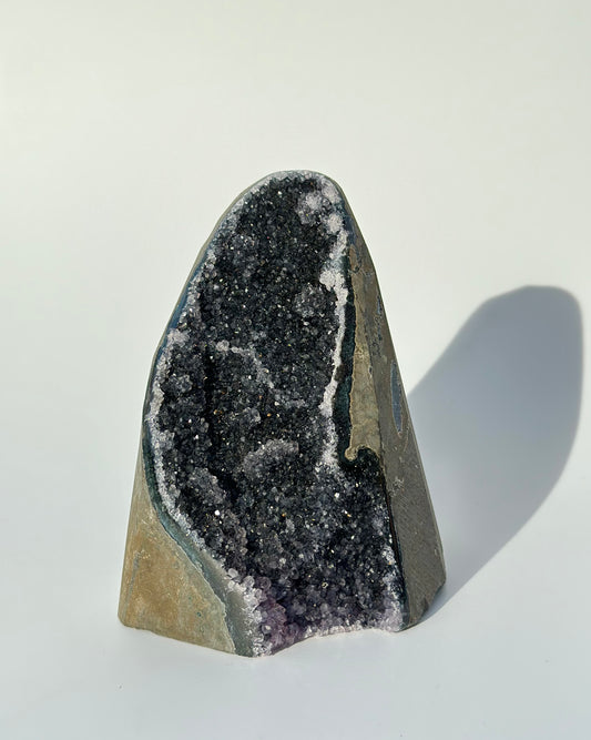 Rare Black Galaxy Amethyst Cut Base