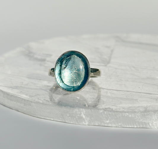 Blue / Green Fluorite Ring - Size P 1/2