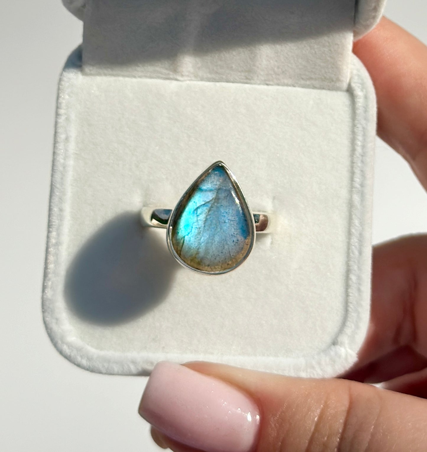 Blue Flash Labradorite Ring - Size Q