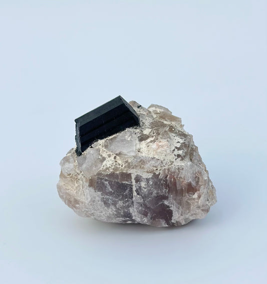 Raw Black Tourmaline on Feldspar