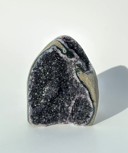 Rare Black Galaxy Amethyst Cut Base