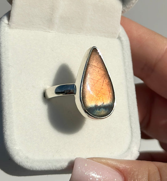 Golden Flash Labradorite Ring - Size N 1/2 / O