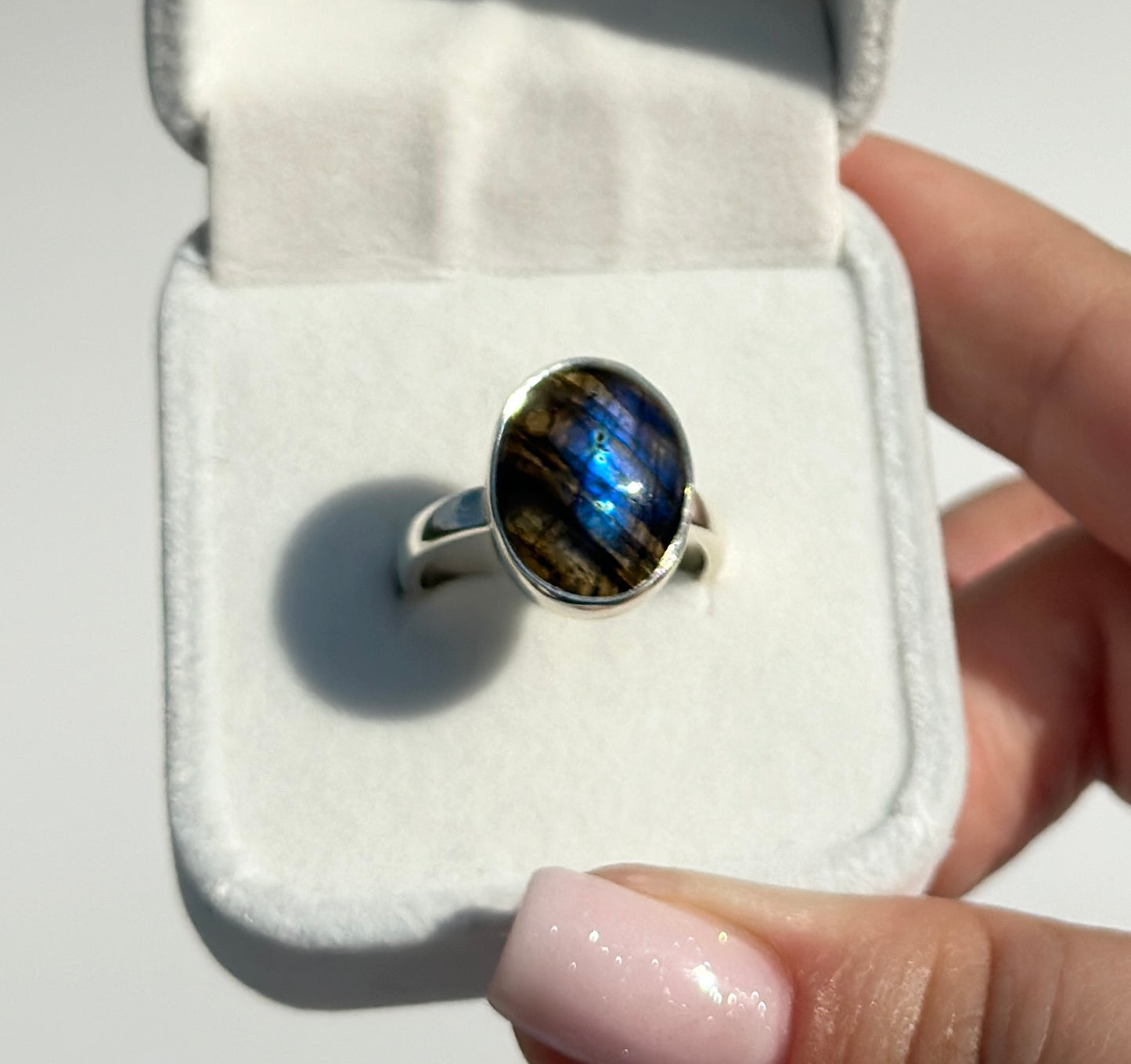 Blue Flash Labradorite Ring - Size Q