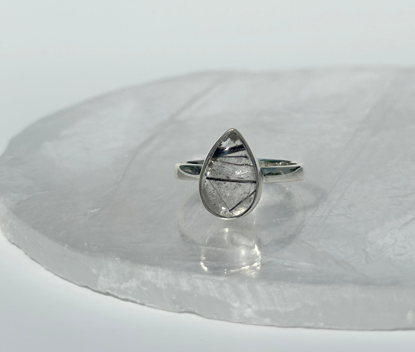 Black Rutile in Quartz Ring - Size N 1/2