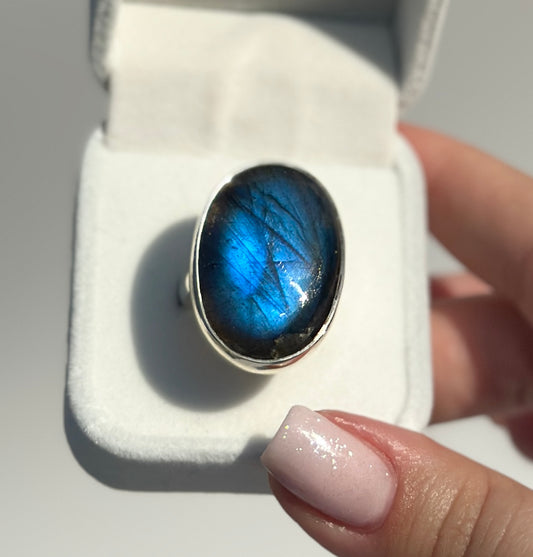 Blue Flash Labradorite Ring - Adjustable