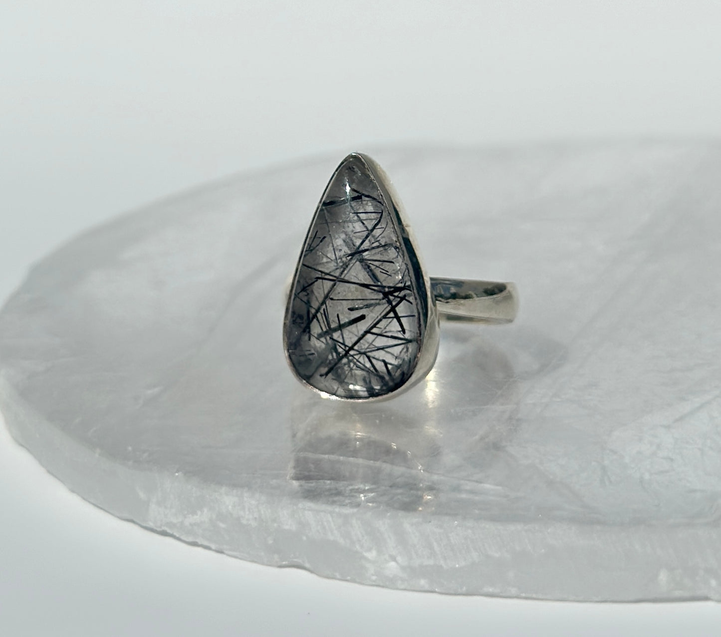 Black Rutile in Quartz Ring - Adjustable