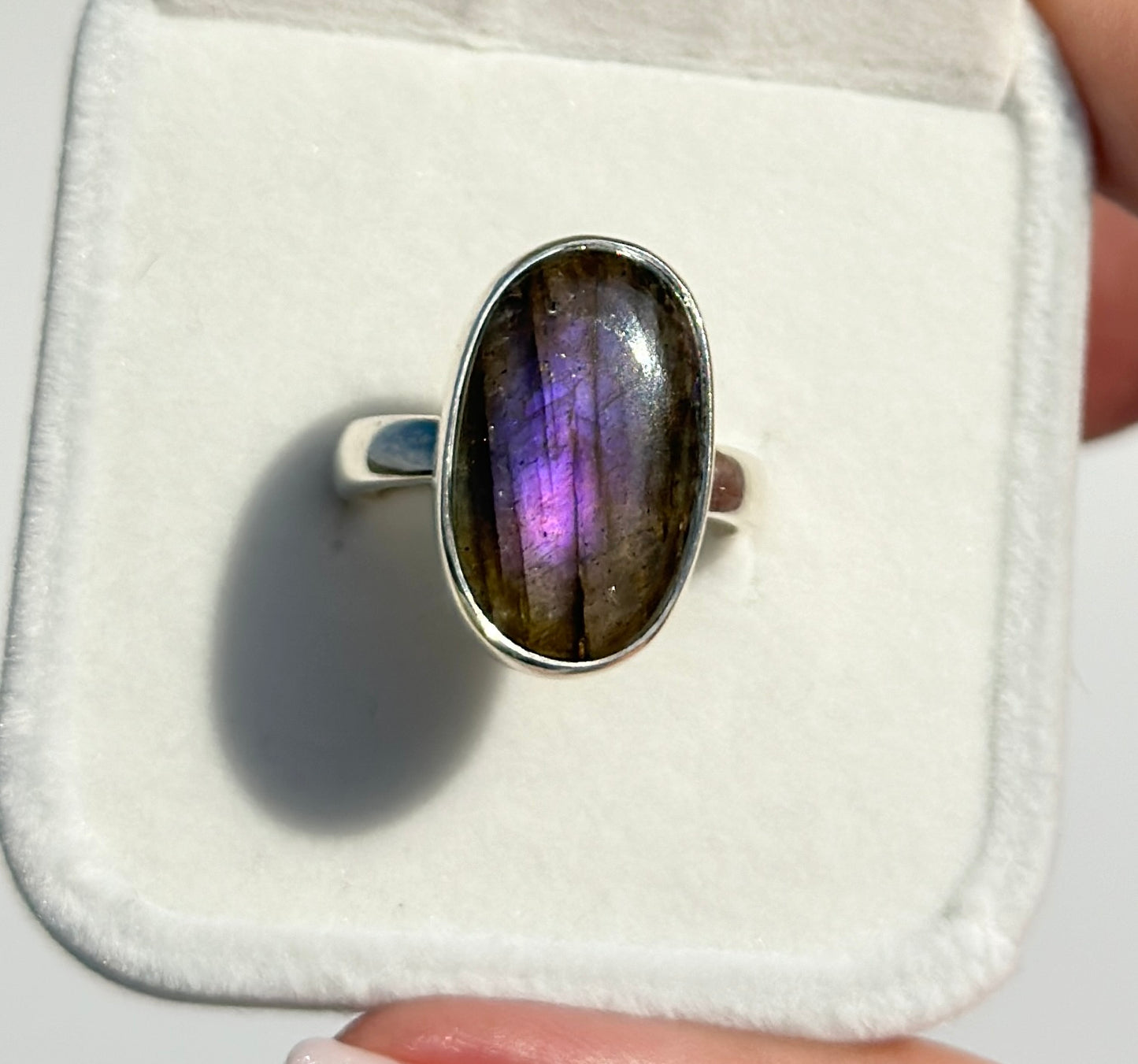 Purple, Blue & Sunset Flash Labradorite Ring - Adjustable