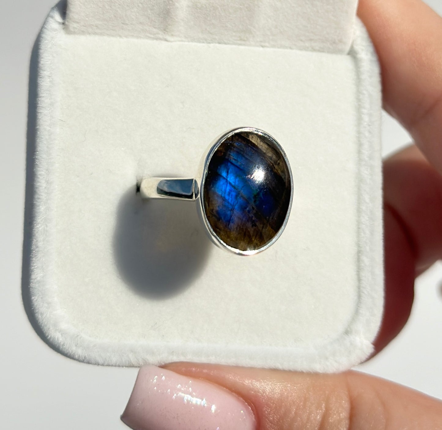 Blue Flash Labradorite Ring - Size Q