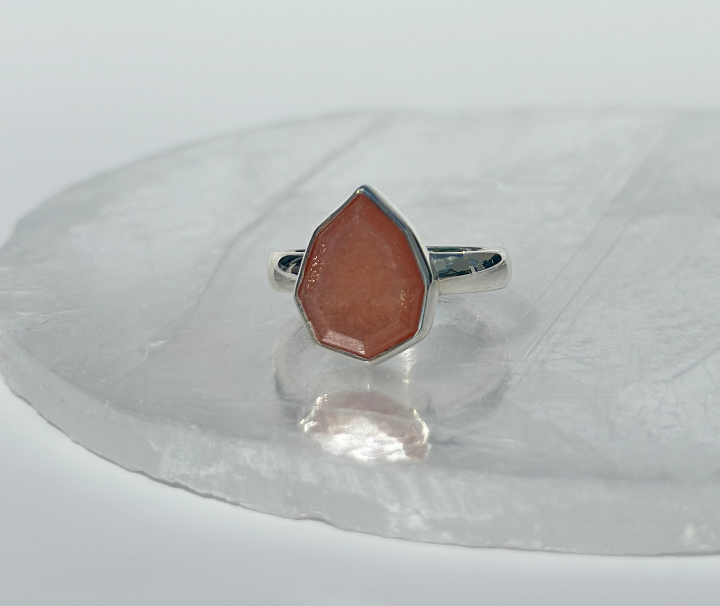 Peach Moonstone Sunstone Faceted Ring - Size Q