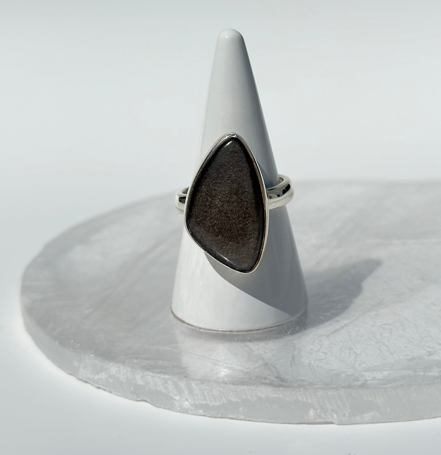 Silver Sheen Obsidian Ring - Adjustable