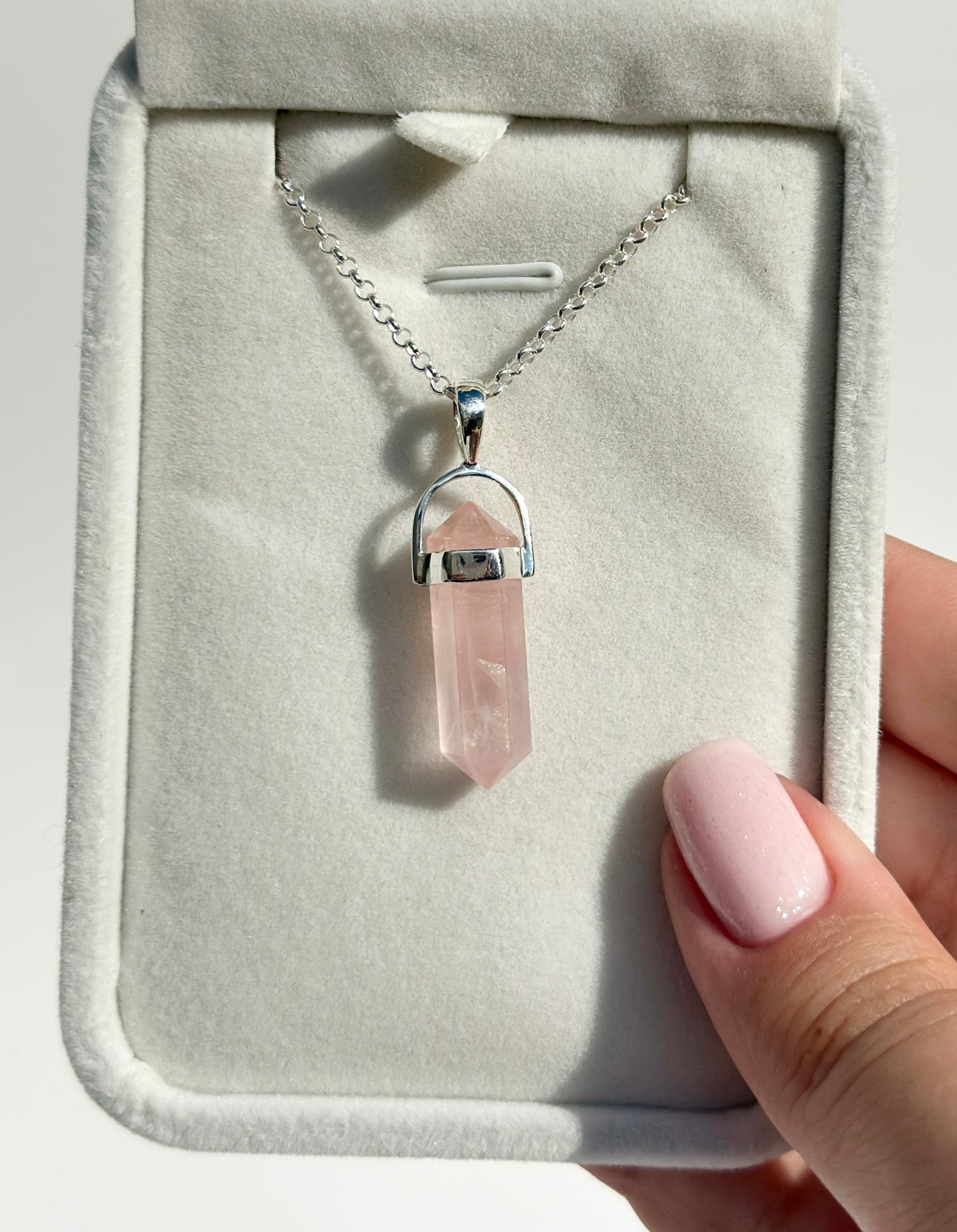 Gemmy Rose Quartz Pencil Pendant