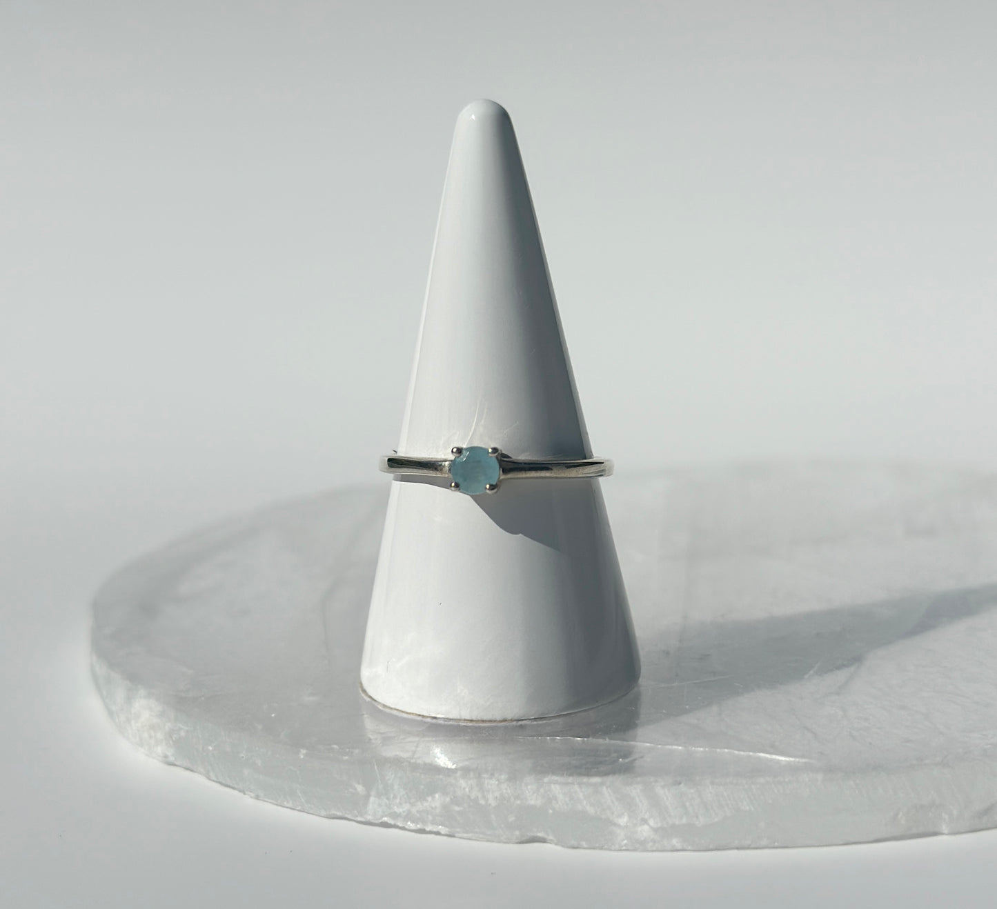 Aquamarine Mini Round Ring - Size P